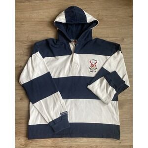 Vintage Barbarian Rugby Hooded Shirt XL Y2K Jersey Striped 90s St Catherine's
